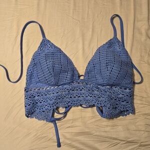 Aerie Blue Crochet Bikini Top